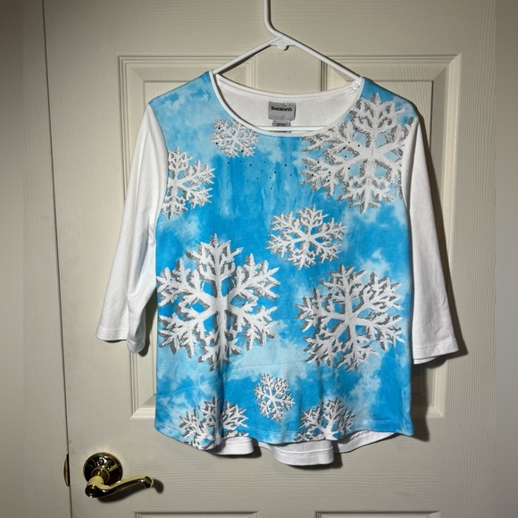 Bonworth White and Blue Sparkly Snowflake Shirt SZ SP - Picture 2 of 9